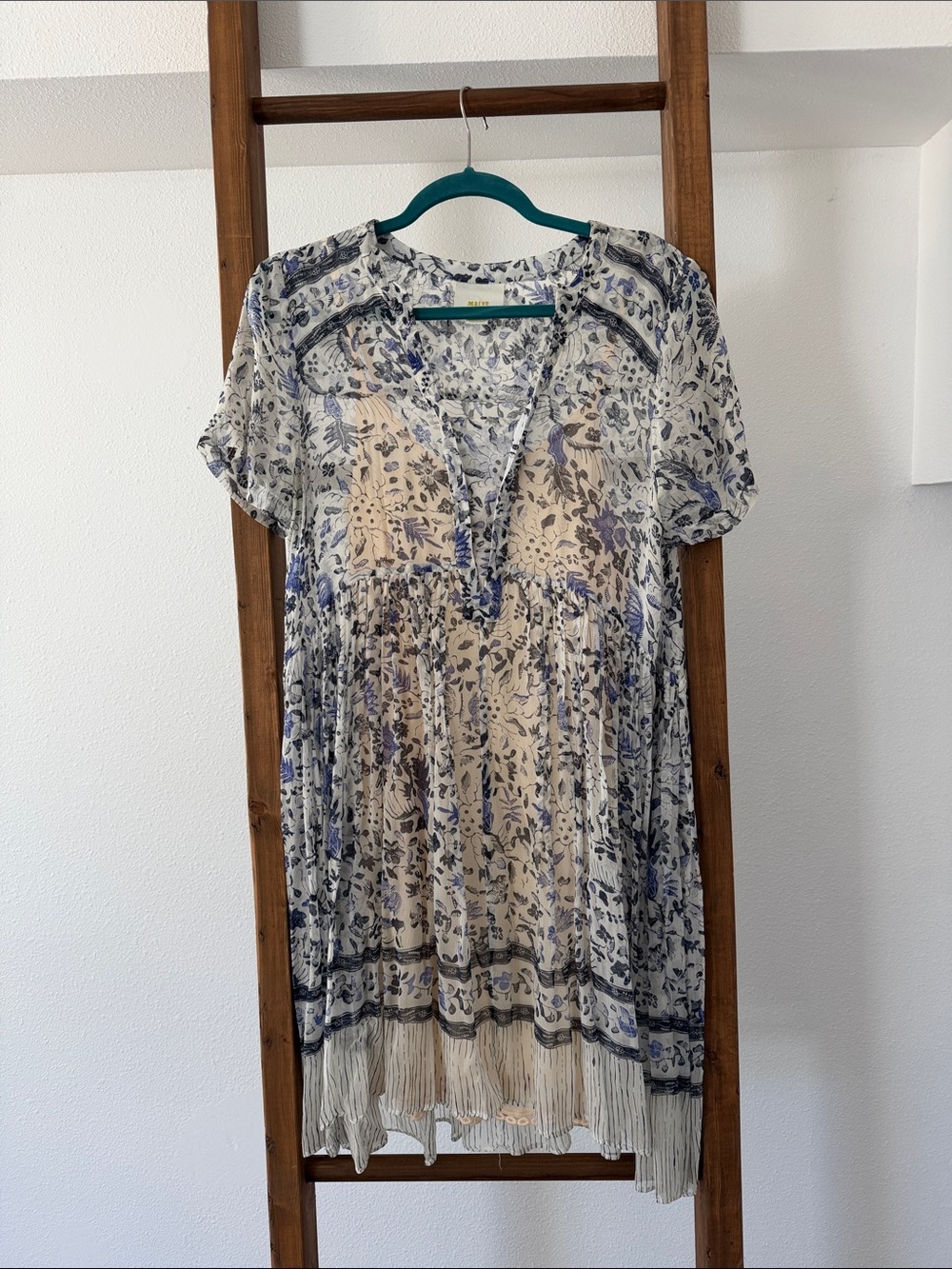 Maeve Cream Tunic with Blue Floral Print